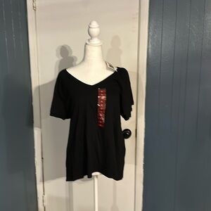 Black knit top with flowly short sleeve size XL by RAFAELLA